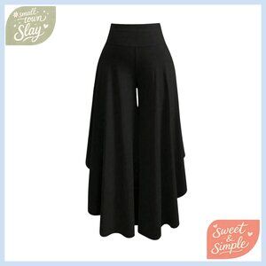 Plus Size High Waisted Asymmetrical Ruffle Hem Wide Leg Palazzo Pants